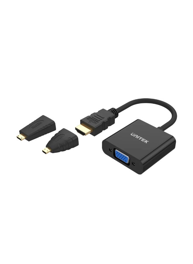 UNITEK HDMI to VGA Adapter with 3.5mm Audio – 1080P, Mini & Micro HDMI Compatible, Plug & Play - Image 1